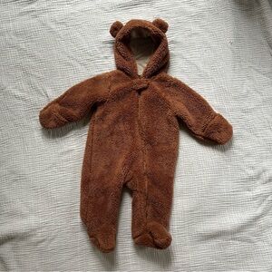 Cozy Brown Bear Baby Fleece Hooded Zipper Bunting Suit